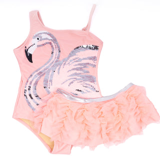 Shade Critters Pink Flamingo Girls Sequin One Piece & Tutu Swim Set