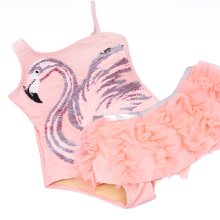 Shade Critters Pink Flamingo Girls Sequin One Piece & Tutu Swim Set