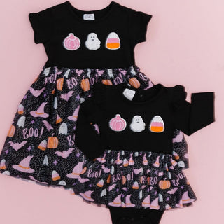 Sweet Wink Boo Halloween Short Sleeve Tutu Dress