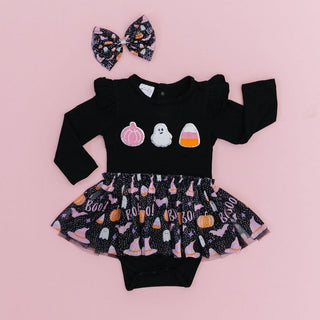 Sweet Wink Boo Halloween Long Sleeve Tutu Bodysuit