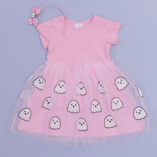 Sweet Wink Ghost Sequin Halloween Short Sleeve Tutu Dress