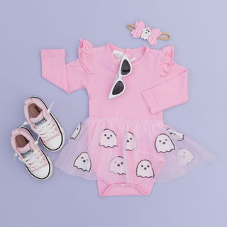 Sweet Wink Ghost Sequin Halloween Long Sleeve Tutu Bodysuit