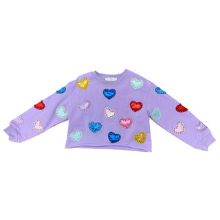 Tweenstyle by Stoopher Jeweled Hearts Cropped Sweatshirt