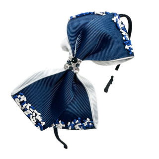 Bari Lynn Grosgrain Sprinkle Bow with Crystals on Headband - Blue