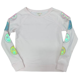 Paper Flower Star Eye Smiley Crop Pink Sweatshirt