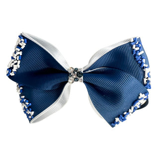 Bari Lynn Grosgrain Sprinkle Bow with Crystals on Headband - Blue