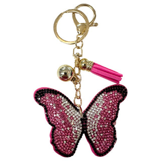 Rhinestone Pink & Clear Butterfly Keychain