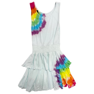 FBZ  Rainbow Bullseye Blue Mist Tiered Sleeveless Dress