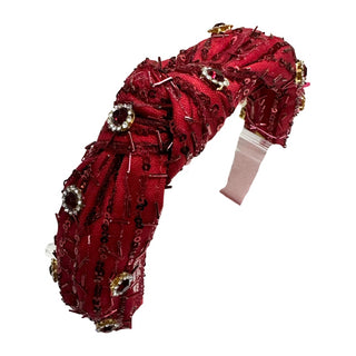 Bari Lynn Jeweled Sprinkle Tulle Knot Headband - Red