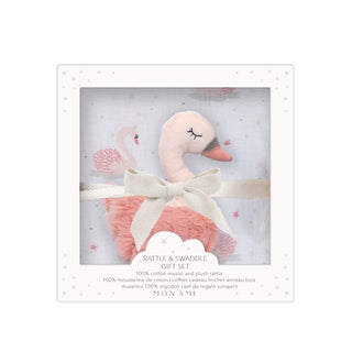 Mon Ami French Swan Swaddle & Rattle Gift Set, Mon Ami, Baby Girl Baby Shower Gift, Baby Shower, Baby Shower Gift, Baby Shower Girl, Boy Baby Shower Gift, cf-type-toys, cf-vendor-mon-ami, Gif