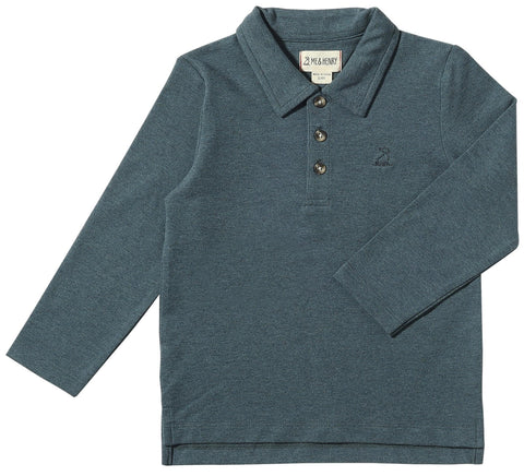 Me & Henry, Me & Henry Spencer L/S Polo Shirt - Blue - Basically Bows & Bowties