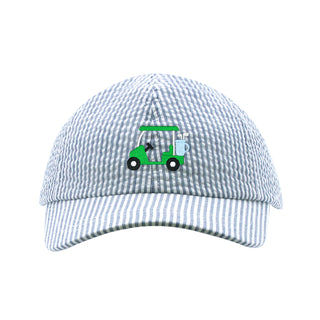 Wee Ones Embroidered Golf Cart Seersucker Ball Cap - Denim