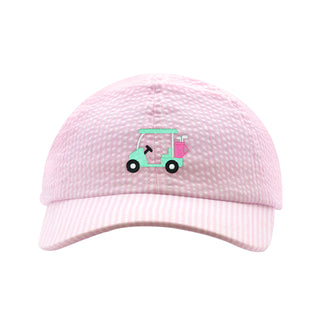 Wee Ones Embroidered Golf Cart Seersucker Ball Cap - Pink