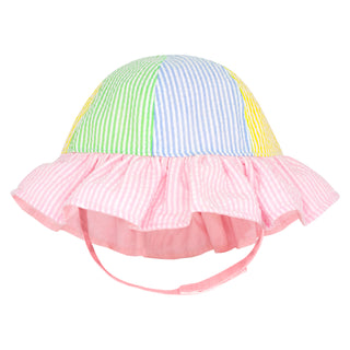 WeeOnes Reversible Ruffle Brim Sun Hat with Straps - Multi Seersucker