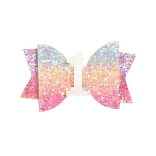 Sweet Wink Pastel Rainbow #1 Glitter Bow Clip, Sweet Wink, 1st Birthday, cf-type-clip, cf-vendor-sweet-wink, First Birthday, Happy Birthday, Rainbow, Sweet Wink, Sweet Wink Birthday, Clip - B