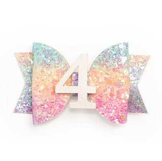 Sweet Wink Pastel Rainbow #4 Birthday Glitter Bow Clip, Sweet Wink, 4th Birthday, Birthday Hair Bow, Fourth Birthday, Happy Birthday, Rainbow, Sweet Wink, Sweet Wink Birthday, Hair Accessorie