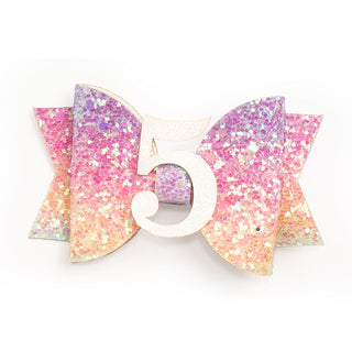 Sweet Wink Pastel Rainbow #5 Birthday Glitter Bow Clip, Sweet Wink, 5th Birthday, Birthday Hair Bow, cf-type-hair-accessories, cf-vendor-sweet-wink, Fifth Birthday, Happy Birthday, Rainbow, S