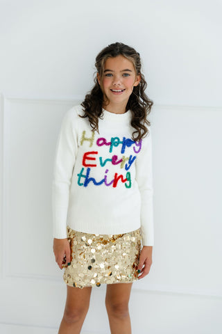 Lola and The Boys Kid's Happy Everything Tinsel Sweater - White