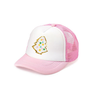 Sweet Wink, Sweet Wink Pastel Christmas Tree Patch Trucker Hat - Pink / White - Basically Bows & Bowties