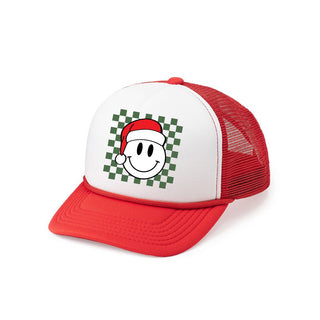 Sweet Wink Santa Smiley Christmas Trucker Hat - Red / White