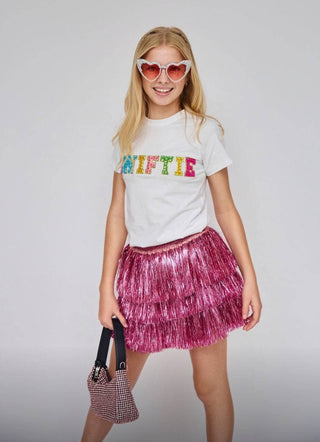 Lola and The Boys Shimmer Tinsel Party Skirt - Hot Pink