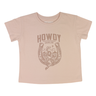 Tiny Whales, Tiny Whales Howdy Darlin' Girls Boxy Tee - Faded Pink - Basically Bows & Bowties