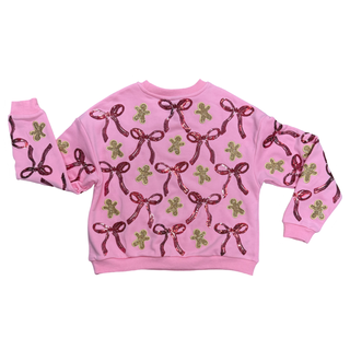 Queen of Sparkles KIDS Gingerbread Men & Bows Sweatshirt - Pink