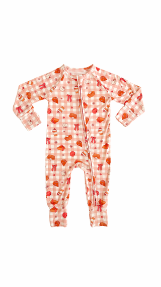 In My Jammers Gingham Pumpkin Pie Zipper Romper