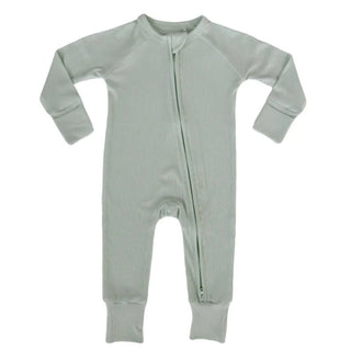 In My Jammers Morning Mist Ribbed Zipper Romper