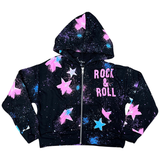 FBZ Black Rock & Roll Zip Up Hoodie, Flowers By Zoe, Black, cf-size-4, cf-size-5, cf-size-6, cf-size-6x, cf-size-large-10-12, cf-size-medium-8-10, cf-size-small-7-8, cf-size-xlarge-12-14, cf-