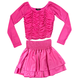 FBZ Hot Pink Mesh Ruched Top, Flowers By Zoe, cf-size-large-10-12, cf-size-medium-8-10, cf-size-small-7-8, cf-size-xlarge-12-14, cf-type-shirts-&-tops, cf-vendor-flowers-by-zoe, FBZ, Flowers 