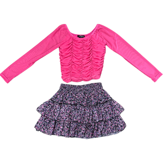 FBZ Hot Pink Mesh Ruched Top, Flowers By Zoe, cf-size-large-10-12, cf-size-medium-8-10, cf-size-small-7-8, cf-size-xlarge-12-14, cf-type-shirts-&-tops, cf-vendor-flowers-by-zoe, FBZ, Flowers 