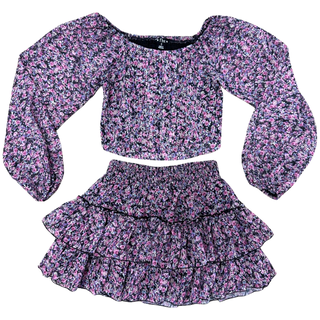 FBZ Purple Floral Chiffon Top, Flowers By Zoe, cf-size-large-10-12, cf-size-medium-8-10, cf-size-small-7-8, cf-size-xlarge-12-14, cf-type-shirts-&-tops, cf-vendor-flowers-by-zoe, FBZ, Flowers