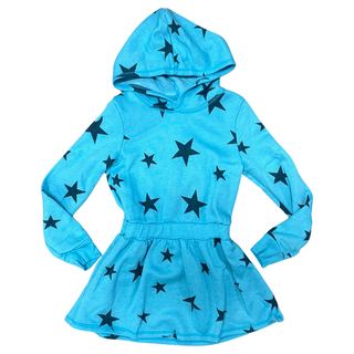 T2Love Charcoal Stars L/S Hooded Dress - Blue Curacao