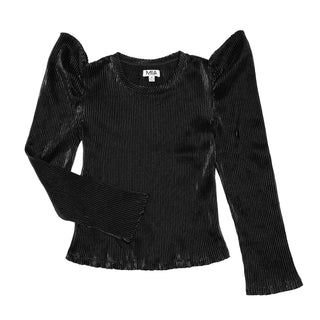 MIA New York Black Metallic Ribbed Puff Sleeve Top, MIA New York, Black, cf-size-4, cf-size-5, cf-size-6, cf-size-6x, cf-size-large-12, cf-size-medium-10, cf-size-small-7-8, cf-type-top, cf-v