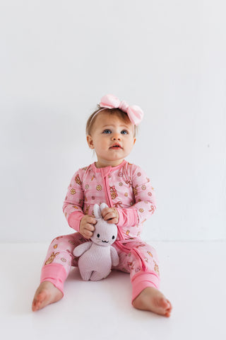 In My Jammers Pink Gingham Bunny Zipper Romper