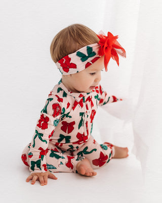 In My Jammers Christmas Bows Zipper Romper