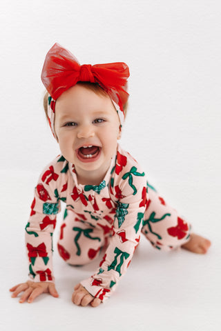 In My Jammers Christmas Bows Zipper Romper