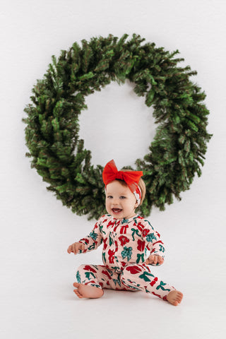 In My Jammers Christmas Bows Zipper Romper