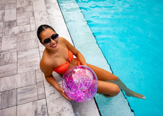 PoolCandy, PoolCandy Inflatable Jumbo Beach Ball - Orchid Glitter - Basically Bows & Bowties