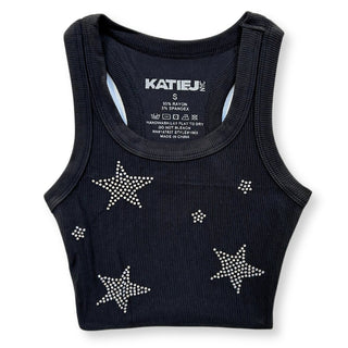 KatieJ NYC Tween Livi Ribbed Cropped Tank with Stars - Black