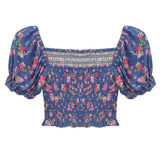 KatieJ NYC Tween Marlee Top in Vintage Blue Bow Floral