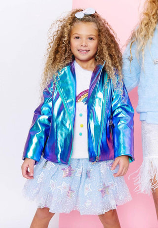 Lola and The Boys Metallic Rainbow Sky Moto Jacket