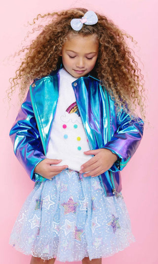 Lola and The Boys Metallic Rainbow Sky Moto Jacket