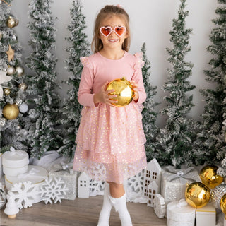 Sweet Wink Blush Shimmer Long Sleeve Tutu Dress