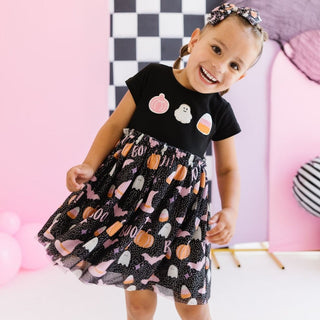 Sweet Wink Boo Halloween Short Sleeve Tutu Dress