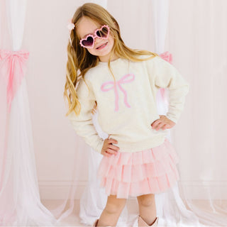 Sweet Wink Coquette Bow Patch Sweatshirt - Natural