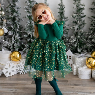 Sweet Wink Emerald Shimmer Christmas Long Sleeve Tutu Dress