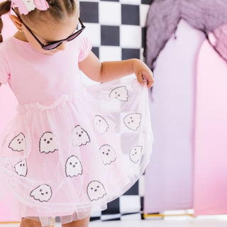 Sweet Wink Ghost Sequin Halloween Short Sleeve Tutu Dress