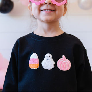 Sweet Wink Halloween Treats Patch Sweatshirt - Black, Sweet Wink, cf-size-2t, cf-type-sweatshirt, cf-vendor-sweet-wink, Halloween, Halloween Shirt, Halloween Sweatshirt, Halloween Top, Hallow